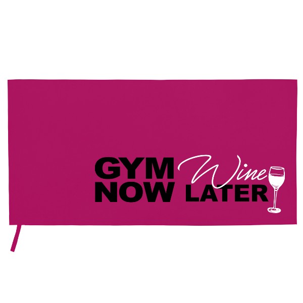 Sportovní ručník z mikrovlákna s potiskem Gym now, wine later BW